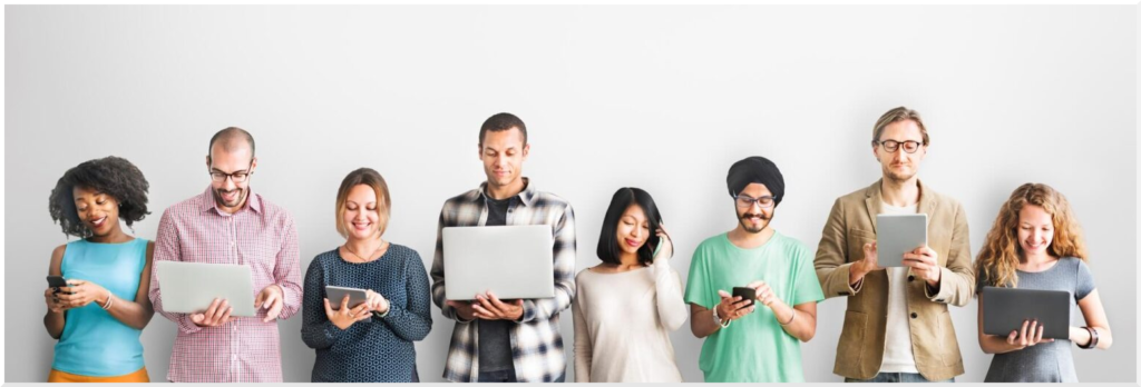 line of people on devices on website-compliant.com