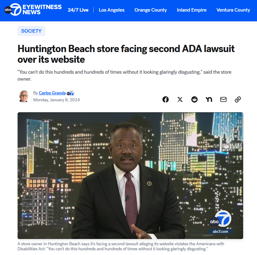 And yet another victim of an ada compliance website lawsuit not once, but twice!